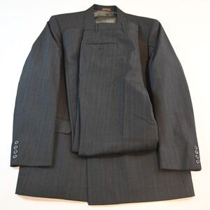 Vtg USA Made Double Breasted 44R 36x32 Gray Windowpane Wool Jacket Pants Suit